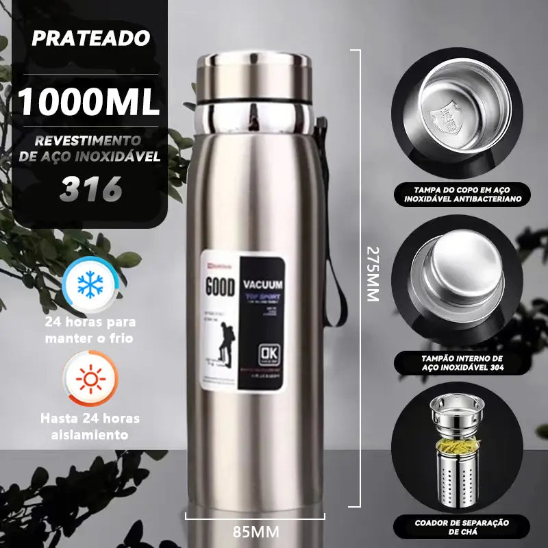 Garrafa Inox 1 Litro Premium VACUUM - Compre 1 LEVE +2 / Edição Verão 2025 ☀️