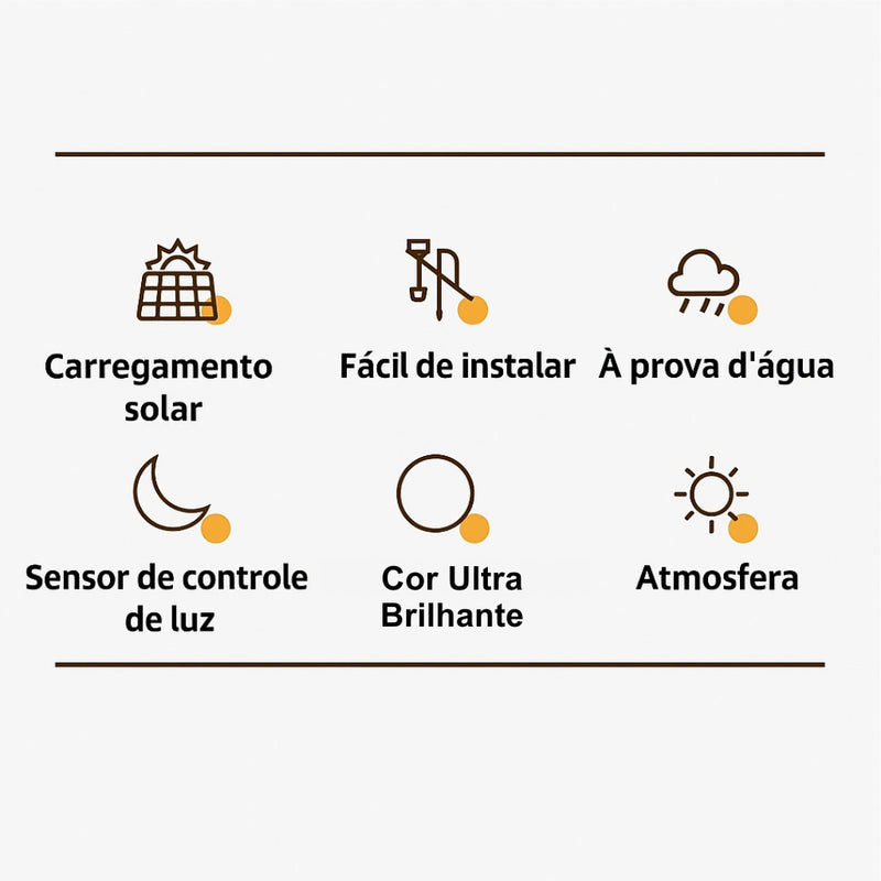 Kit 06 Luz Solar de Jardim Branco Céu - Multiuso (Carrega com a Luz Solar)
