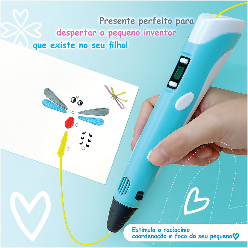 Caneta Impressora 3D PLA Bella + 10 BRINDES Filamento Colorido 50 Metros