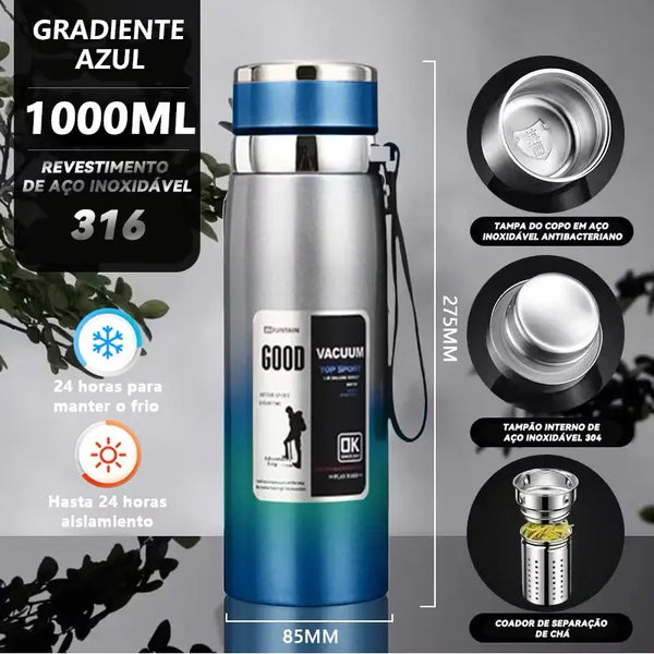 Garrafa Inox 1 Litro Premium VACUUM - Compre 1 LEVE +2 / Edição Verão 2025 ☀️